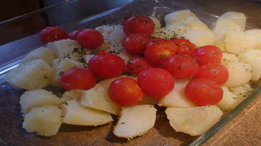 Into casserole dish