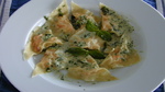 Prawn Ravioli in Basil Cream Sauce