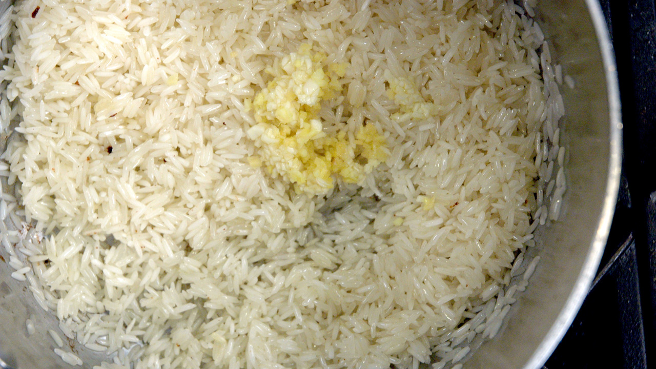 Finishing the Rice Pilaf