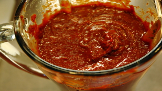 Pureeing the Chilies and Vegetables