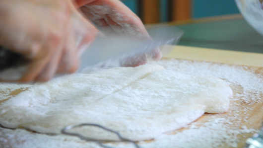 Cutting the Mochi Dough 