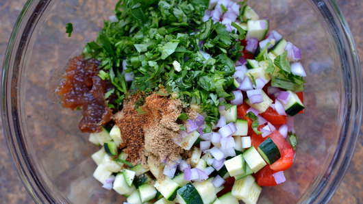 Preparing the Raw Vegetable Salsa 