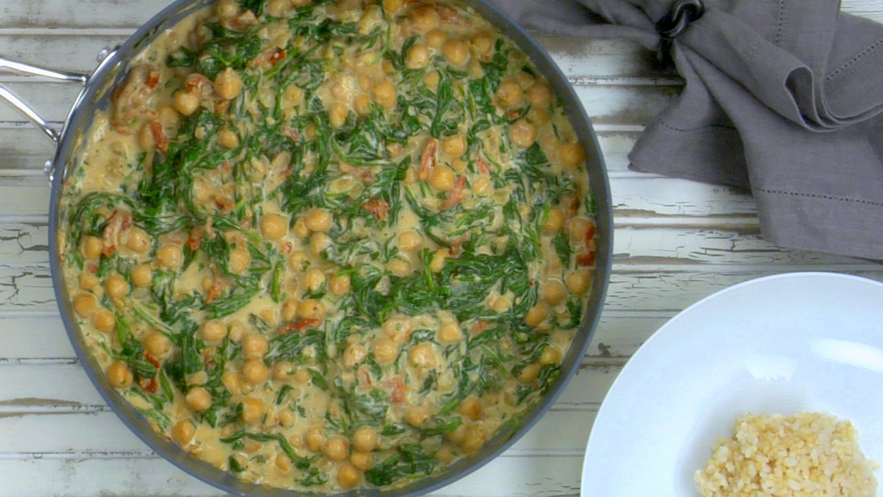 Coconut Braised Chickpeas W/ Spinach & Sun Dried Tomatoes