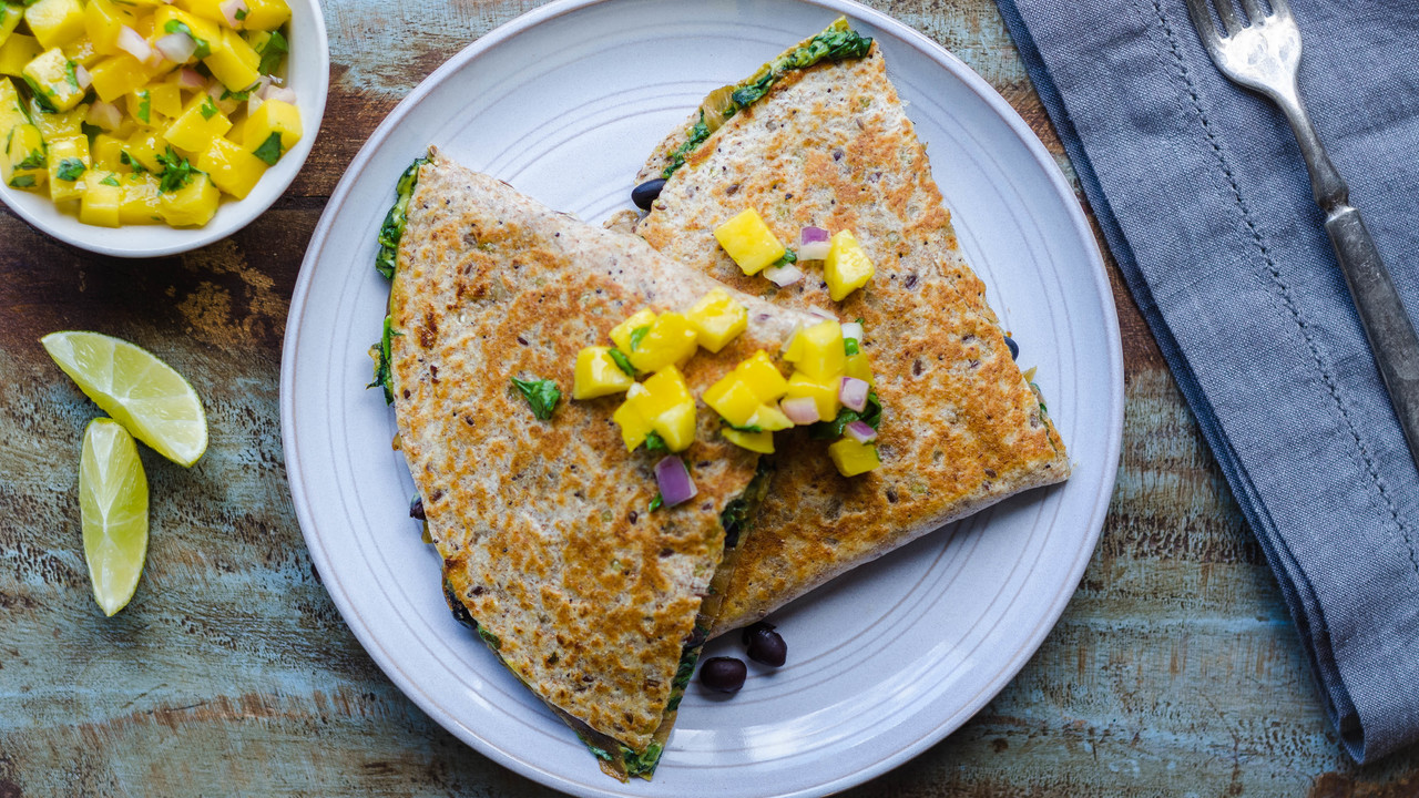 Black Bean, Spinach & Smoked Gooda Quesadillas