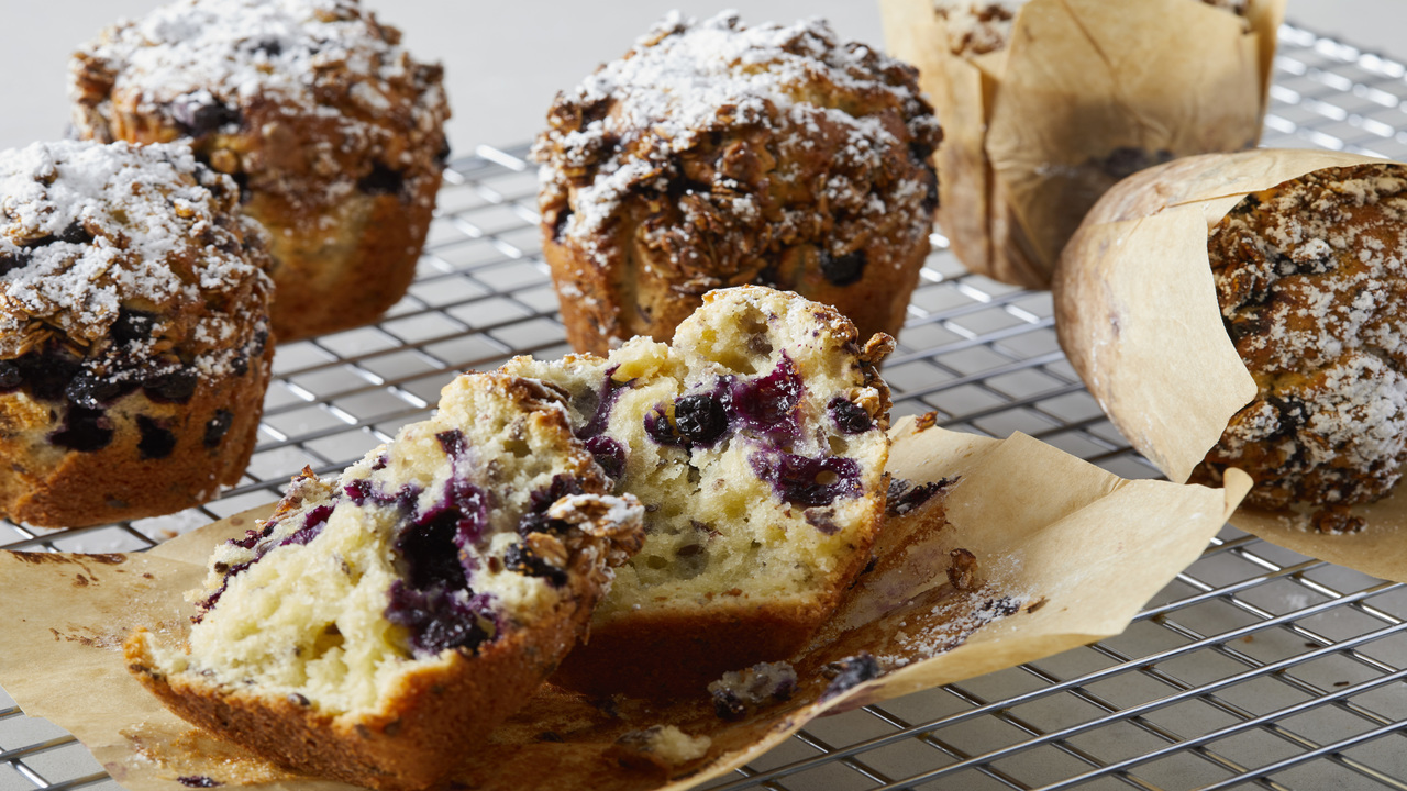 Blueberry, Flaxseed & Yogurt Muffins