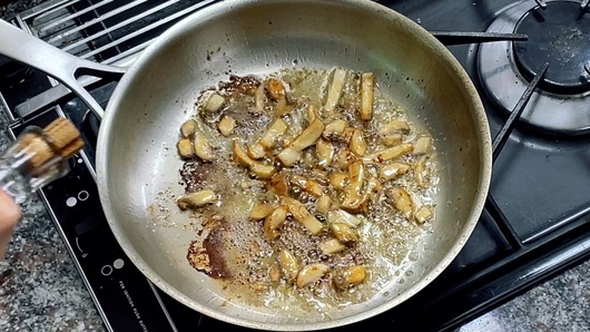 Cooking the mushrooms and making the brown butter sauce