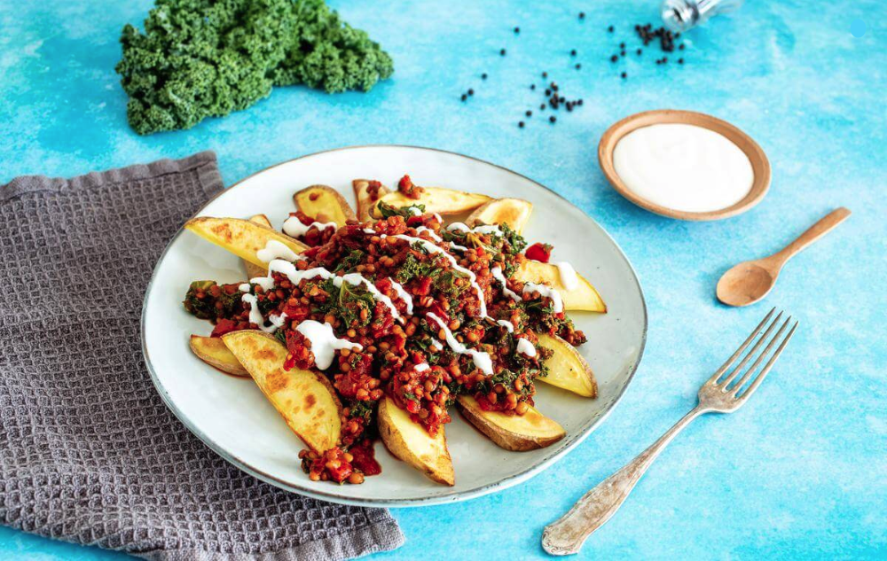 Potato Wedges With Bbq Lentils