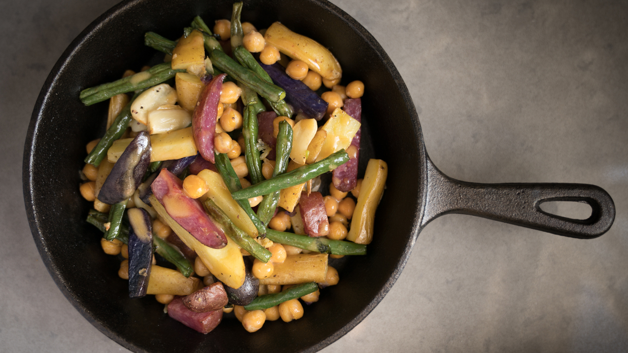 Roasted Potatoes and Green Beans with Mustard Drizzle