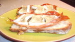 Bruschetta jamón serrano (spanish ham)  and camembert cheese