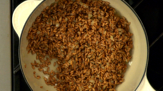 Toasting the Farro & Deglazing